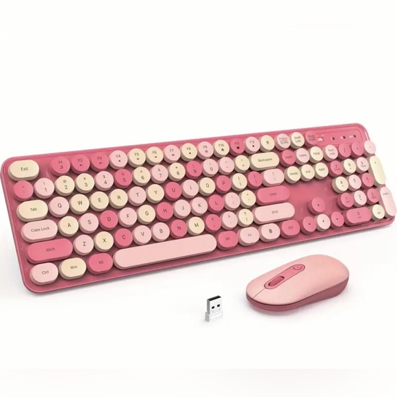 NEW [Bluetooth] Type Writer Pink Wireless Keyboard & Mouse Set - Picture 2 of 2